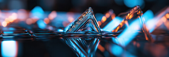 Reflective Glass Structures with Blue and Orange Illumination
