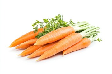 Fresh and vibrant carrots with their green leafy tops on display