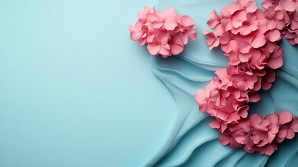 Obraz premium Pink Hydrangeas on Blue Silk: A Serene Floral Composition
