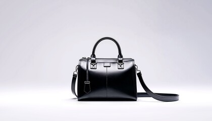 Studio shot of black leather shopping hand bag isolated on white background, mockup