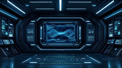 Fototapeta premium Futuristic interior design of a spaceship command center station