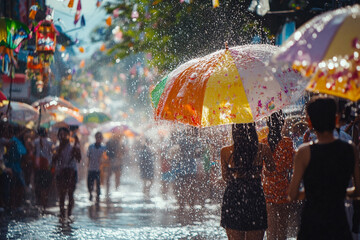 People playing water at Songkran festival in Thailand