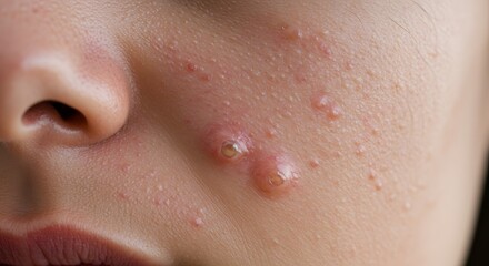 Fototapeta premium Examining Acne Vulgaris Skin Condition Closeup on Facial Area