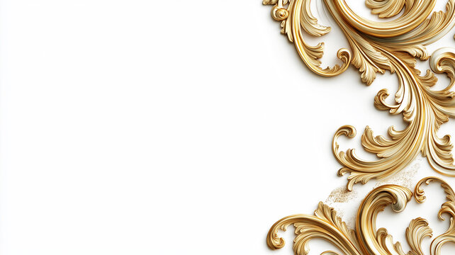 Elegant baroque inspired corner border design with gold filigree details on a white background