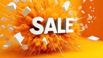 the word "SALE" against the background of an orange explosion and white fragments