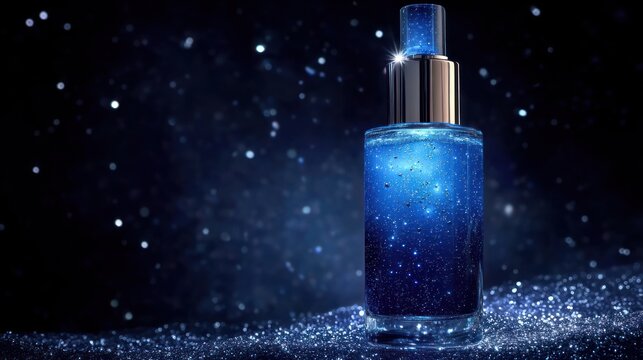 Celestial elixir in a glass bottle symbolizing magical beauty essence product