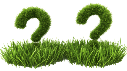 Isolated Illustration of Green Grass Question Marks on Transparent Base