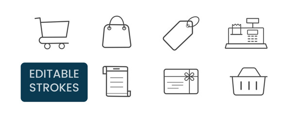 Minimalist Shopping and Retail Icon Set – Line Art E-commerce Icons