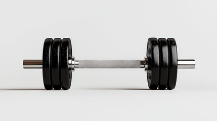 Strength in Stillness: A sleek barbell with weights, isolated, symbolizing the strength and discipline of fitness and athletic training.