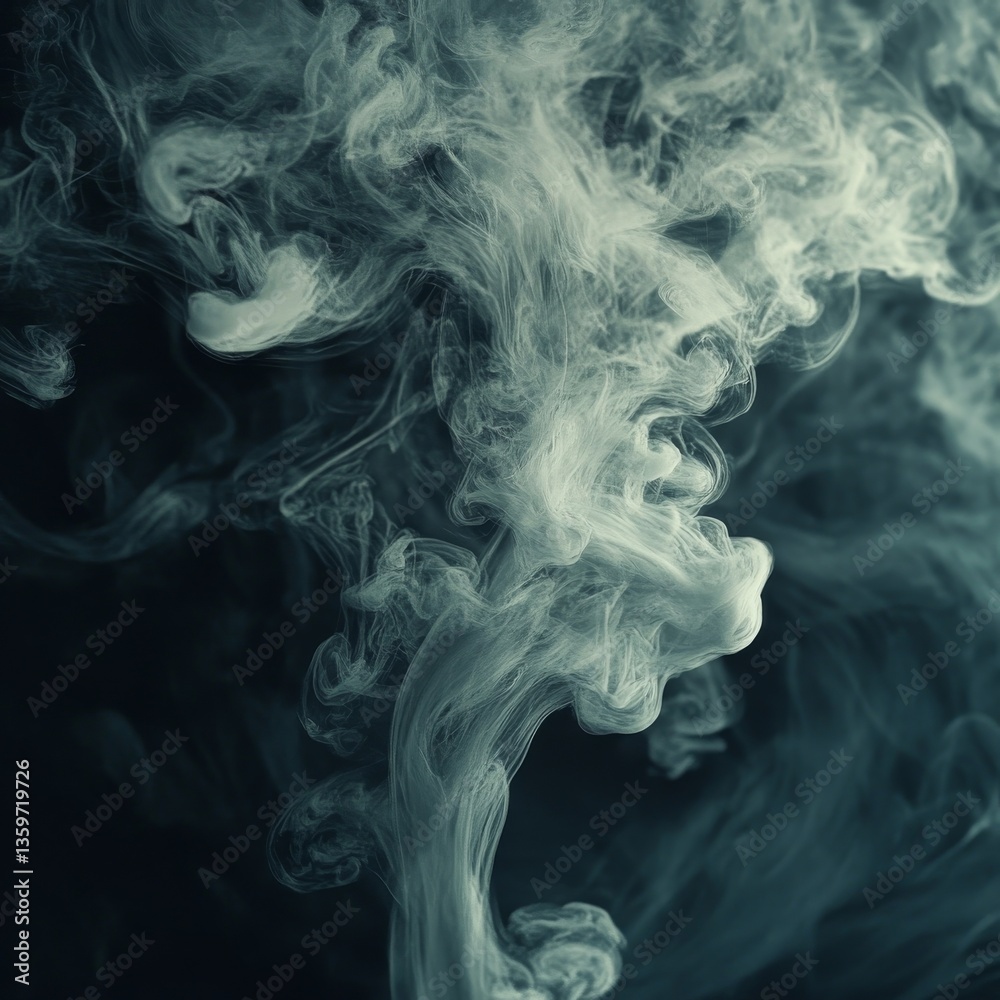 Aufkleber Ethereal White Smoke Rising Against Dark Backdrop: Abstract Swirls and Nebulous Forms Creating Atmospheric Depth