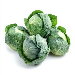 Fototapeta premium Fresh Green Cabbages Stacked on a White Background, Showcasing Healthy Eating and Natural Food, Perfect for Culinary and Nutrition Purposes