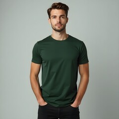 Obraz premium png image of a plain bottle green t-shirt model