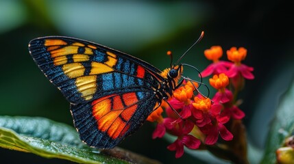 Obraz premium Stunning Macro Shot of Colorful Butterfly on Vibrant Flowers