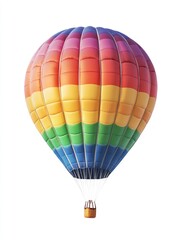 Naklejka premium Hot Air Balloon Flying with Rainbow Colors on a Clean White Background