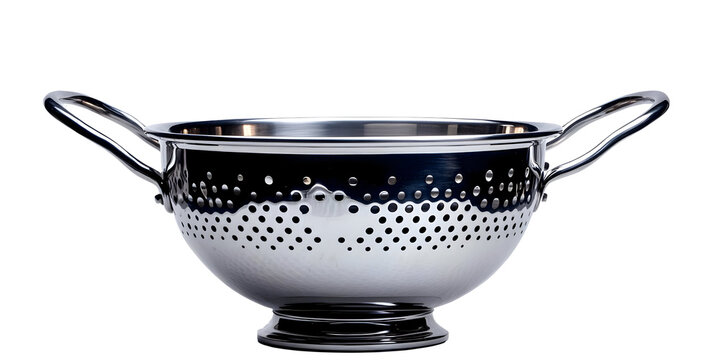 Isolated Silver Kitchenware Colander Utensil Food Drainer with Transparent