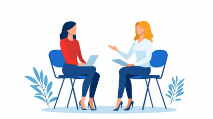 Fototapeta premium Two businesswomen engage in productive discussion, showcasing leadership and collaboration in professional setting. businesswoman leader digital nomad