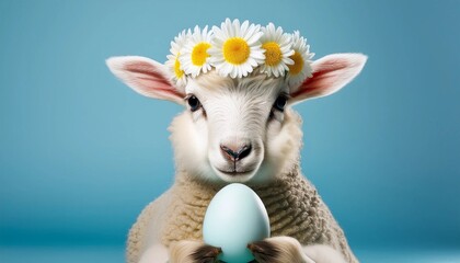 white sheep with a flower