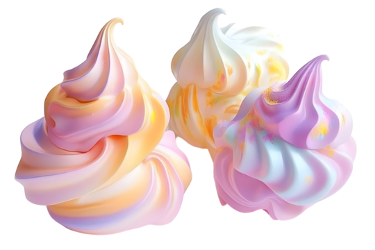 Isolated Sweet Meringue Confections with Pink Purple and Yellow Swirls