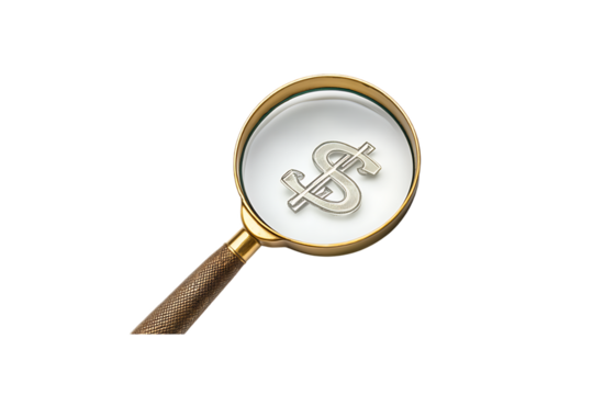 Magnifying Glass on Dollar Sign - Transparent Background - Powered by Adobe