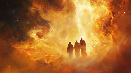 Nativity Shadrach, Meshach, and Abednego in the fiery furnace. Trust in God for your deliverance. The three hebrew faithin action fiery furnace near death experience silhouette 