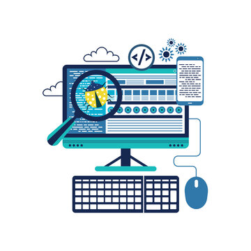 Software, web development, programming concept. Abstract Programming language and program code on screen computer