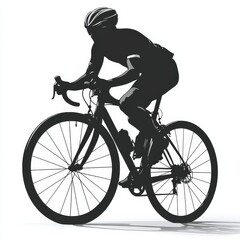 Obraz premium Silhouette of a Cyclist Riding Bicycle on White Background