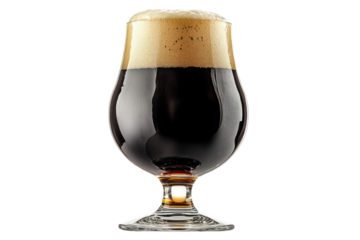 Dark enchantment in a glass of stout an invitation to rich flavors with a generous frothy head against deep black backdrop soft studio lighting