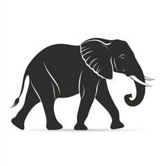 Silhouette of a Walking Elephant on White Background