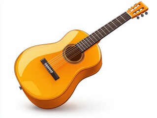 Fototapeta premium Bright Yellow Acoustic Guitar on White Background Perfect for Music Themes and Artistic Concepts
