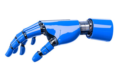 Close-up blue Robotic hand isolated on white background