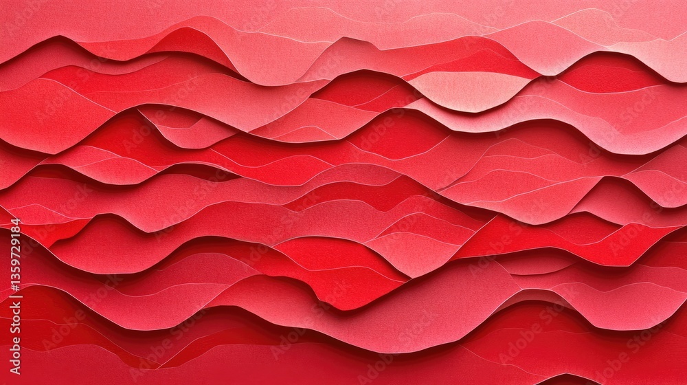 Poster abstract layered red paper design creating a wave-like texture, suitable for backgrounds in creative