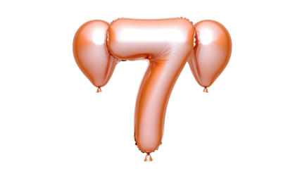 Isolated Transparent Rose Gold Number Seven Balloon For Anniversary Party