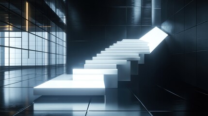 Obraz premium Minimalist architectural staircase with futuristic design and glowing elements