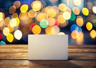 Obraz premium Sleek, minimalist business card design. Flat template with bokeh background. Professional branding mock-up.