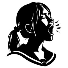 Schoolgirl shouting loudly in profile silhouette