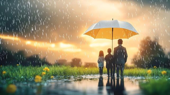 Under umbrella life insurance concepts, digital healthcare and medical technology, family and life, financial health, savings, buy insurance online, real estate. stability of property