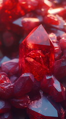 A tightly packed cluster of red crystals with a small central red crystal as the focal point