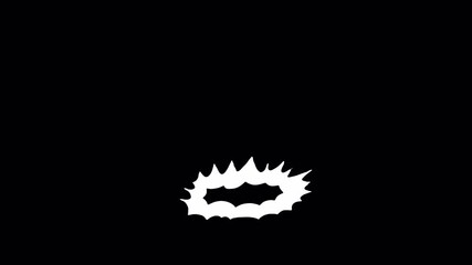 A cartoon explosion and impact effect on a black screen. White lines create a powerful shockwave. A 2D animation with a strong impact effect in 4K with an alpha channel.