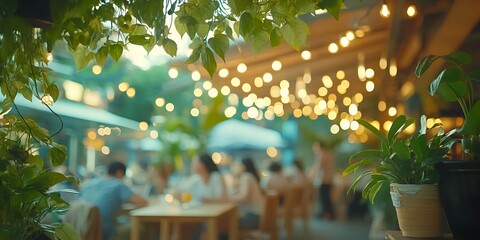 Outdoor cafe at night.