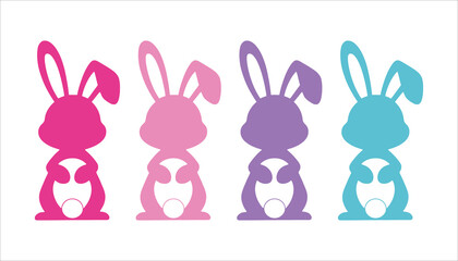 Colorful Easter Bunny Silhouettes. Spring Holiday Illustration.