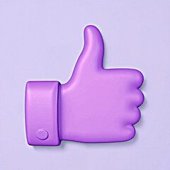 
A vibrant purple "like" symbol with a thumbs-up gesture, representing positivity, approval, and support. The bold color adds a modern touch to the classic "like" sign