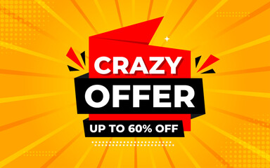 Crazy Offer Sale Background. Sale banner design template. Vector illustration. Market promotion banner and crazy discount announcement background vector illustration.