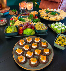 View of a table set with various dishes for a brunch.