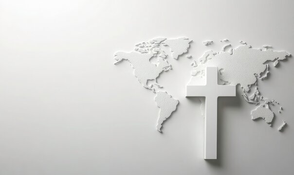 Global Faith: A 3D World Map with a Christian Cross