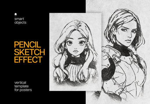 Pencil Sketch Poster Effect Mockup