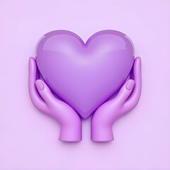 A 3D icon of hands holding a purple heart, symbolizing love, care, and affection. The vibrant heart represents positivity and emotional connection, perfectly designed to convey warmth and support.

