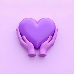 A 3D icon of hands holding a purple heart, symbolizing love, care, and affection. The vibrant heart represents positivity and emotional connection, perfectly designed to convey warmth and support.

