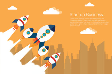 Business start-up banner with rocket launch