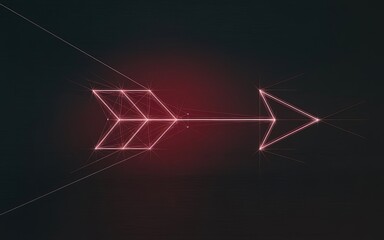 Fototapeta premium Directional Arrow: A luminous arrow, constructed with precision geometric lines, points the way forward against a dark, mysterious backdrop, its neon glow capturing the viewer's attention.