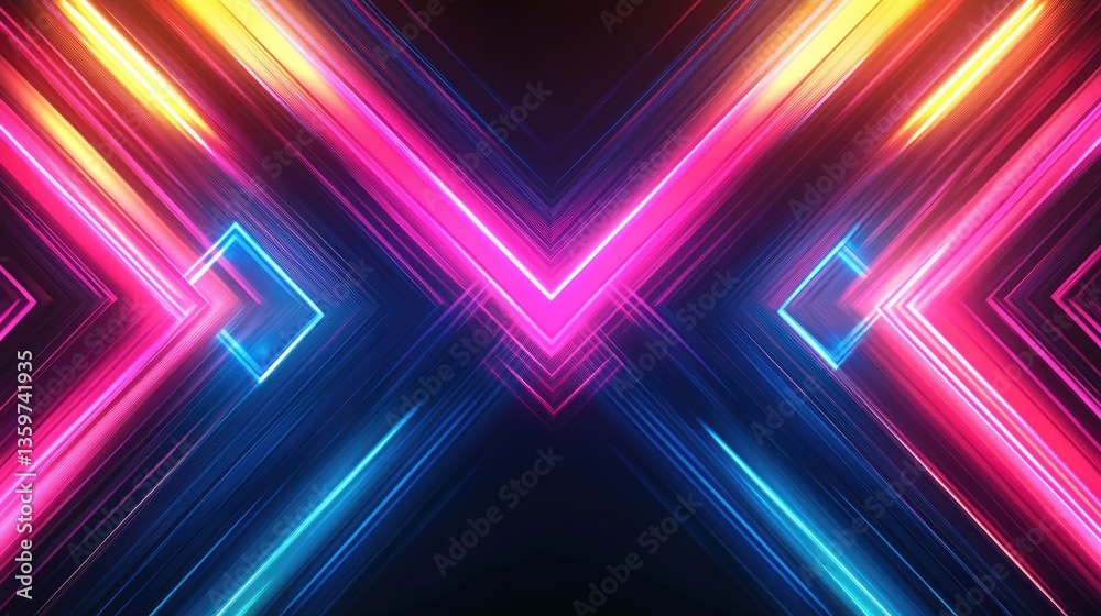 Poster vibrant neon lights create a dynamic abstract pattern, illuminating a dark background with colorful 